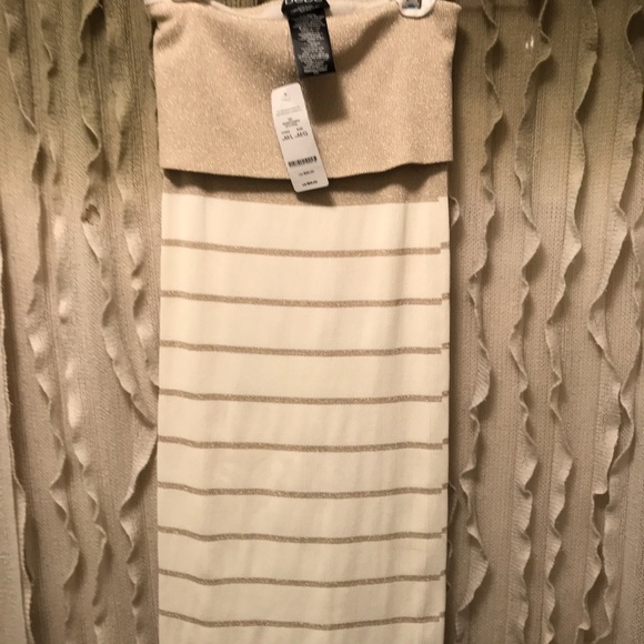 Bebe New Strapless Fold Over Metallic Gold and Cream Knit Dress New with Tags - Picture 4 of 6